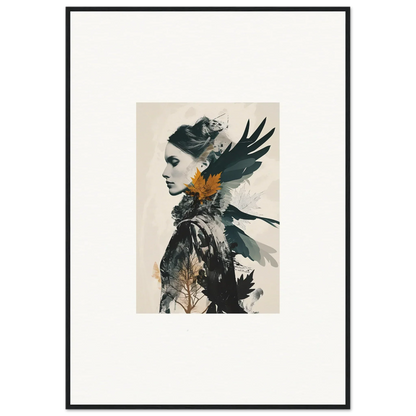 Artistic canvas print featuring a woman’s profile blended with dark bird imagery for room decoration