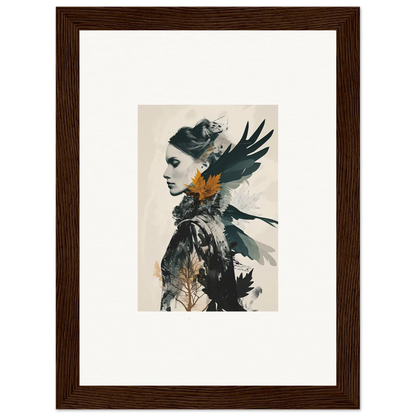 Artistic canvas print of a woman’s profile merging with dark bird imagery for cool room decoration