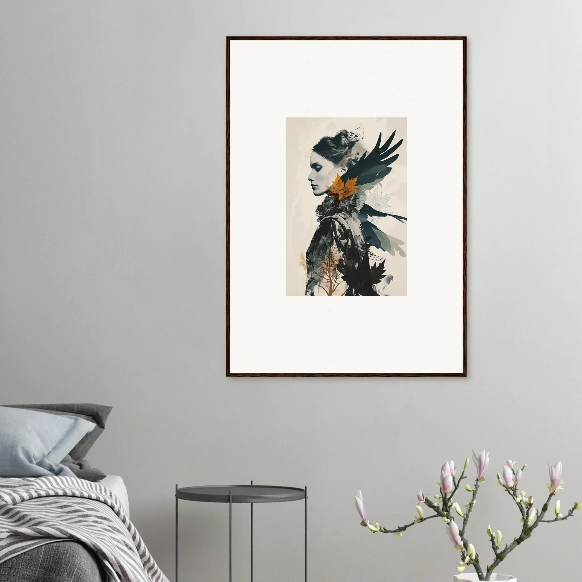 Surreal canvas print featuring bird-like figure for unique room decoration wall art