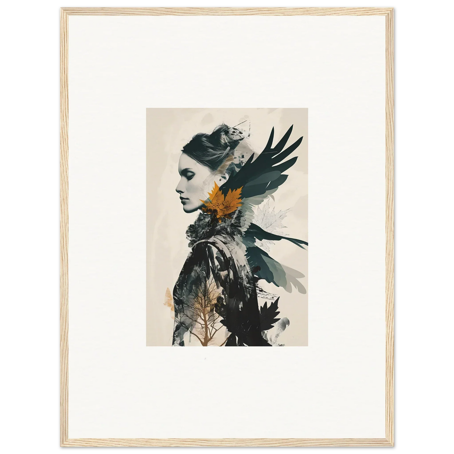 Artistic canvas print of a woman with bird-like wings for unique room decoration