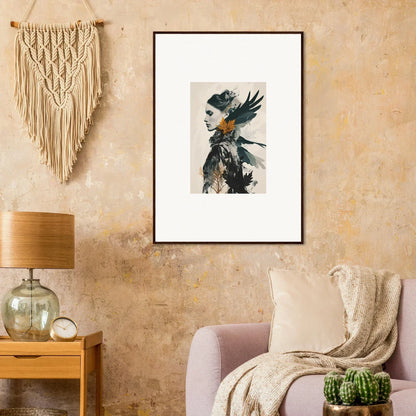 Framed wall art of a profile silhouette blending with an eagle for room decoration