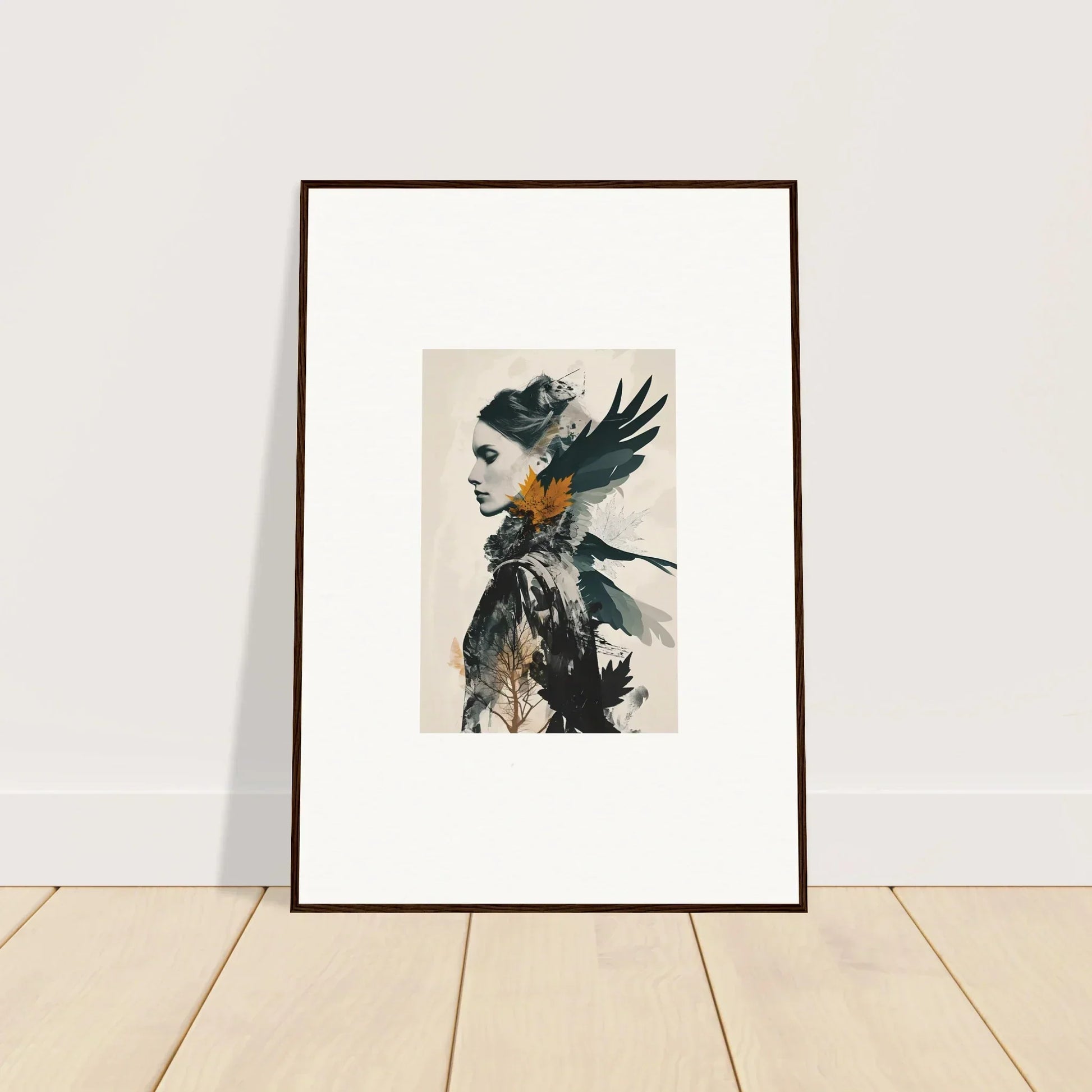 Surreal wall art featuring a bird-like figure, perfect for unique room decoration