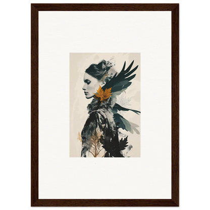 Artistic canvas print of a woman’s profile with bird imagery for unique wall art