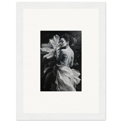 Black and white photo of a person with a flower for Blossom Rhapsody wall art decor