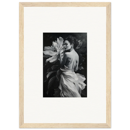 Black and white woman with flower in light wood frame, perfect for Blossom Rhapsody room decor