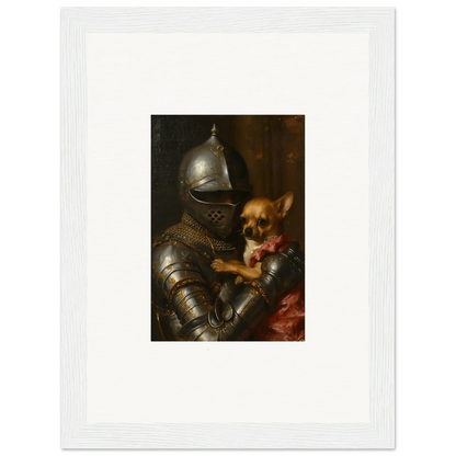 Cool suit of armor with a cute dog, perfect for unique wall art or room decoration