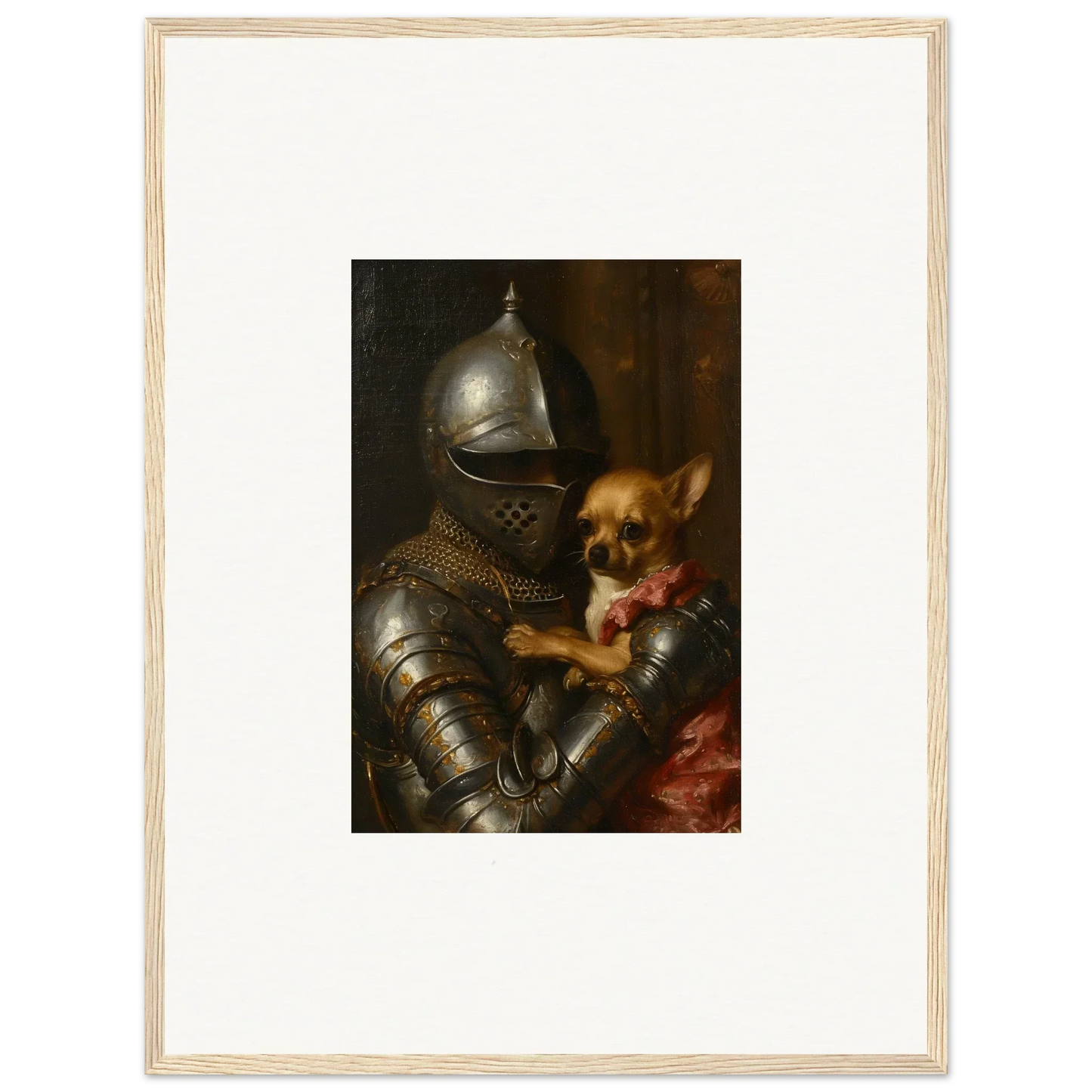 Medieval knight in armor with a dog, perfect for room decoration wall art canvas print