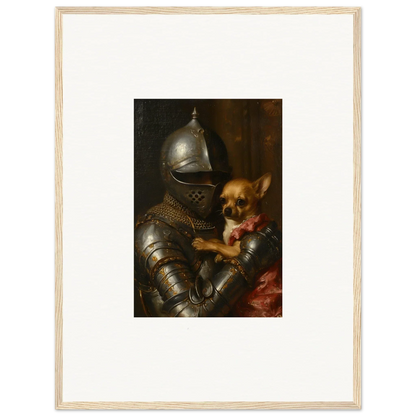 Medieval knight in armor with a dog, perfect for room decoration wall art canvas print