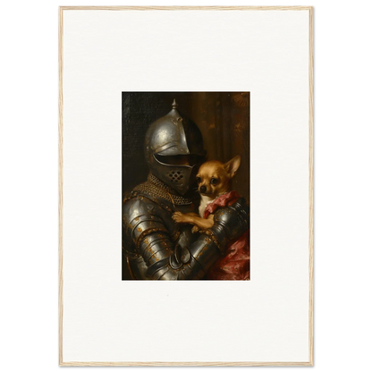 Suit of armor with a small dog, perfect for unique wall art and room decoration