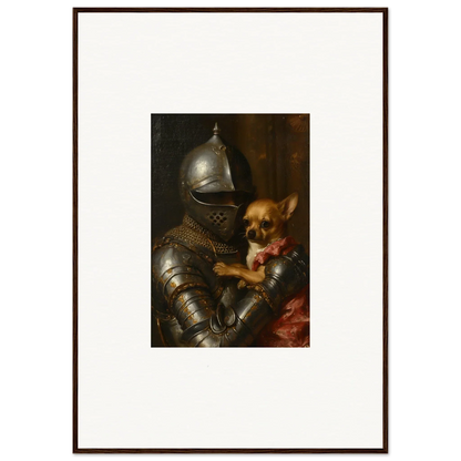 Suit of armor holding a small dog, unique room decoration canvas print wall art