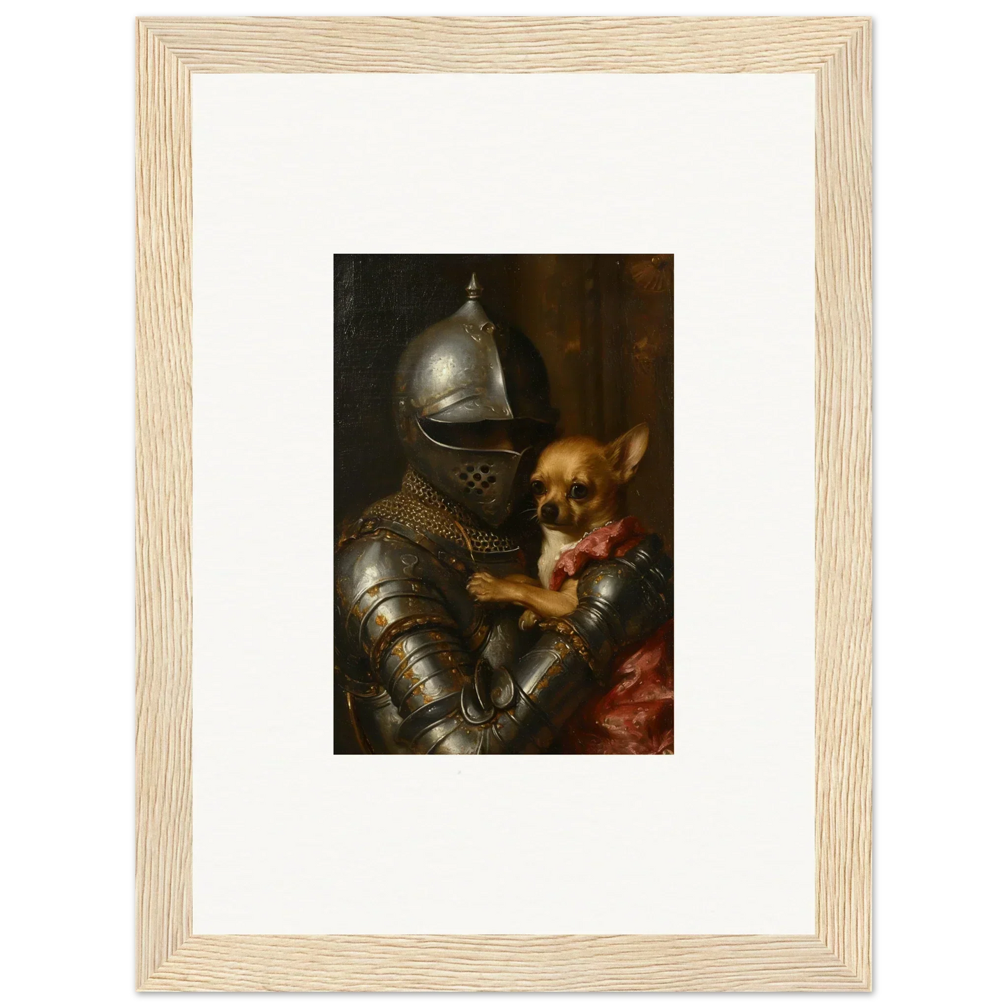 Suit of armor with a small dog, perfect for room decoration and unique wall art