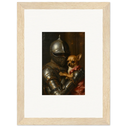 Suit of armor with a small dog, perfect for room decoration and unique wall art