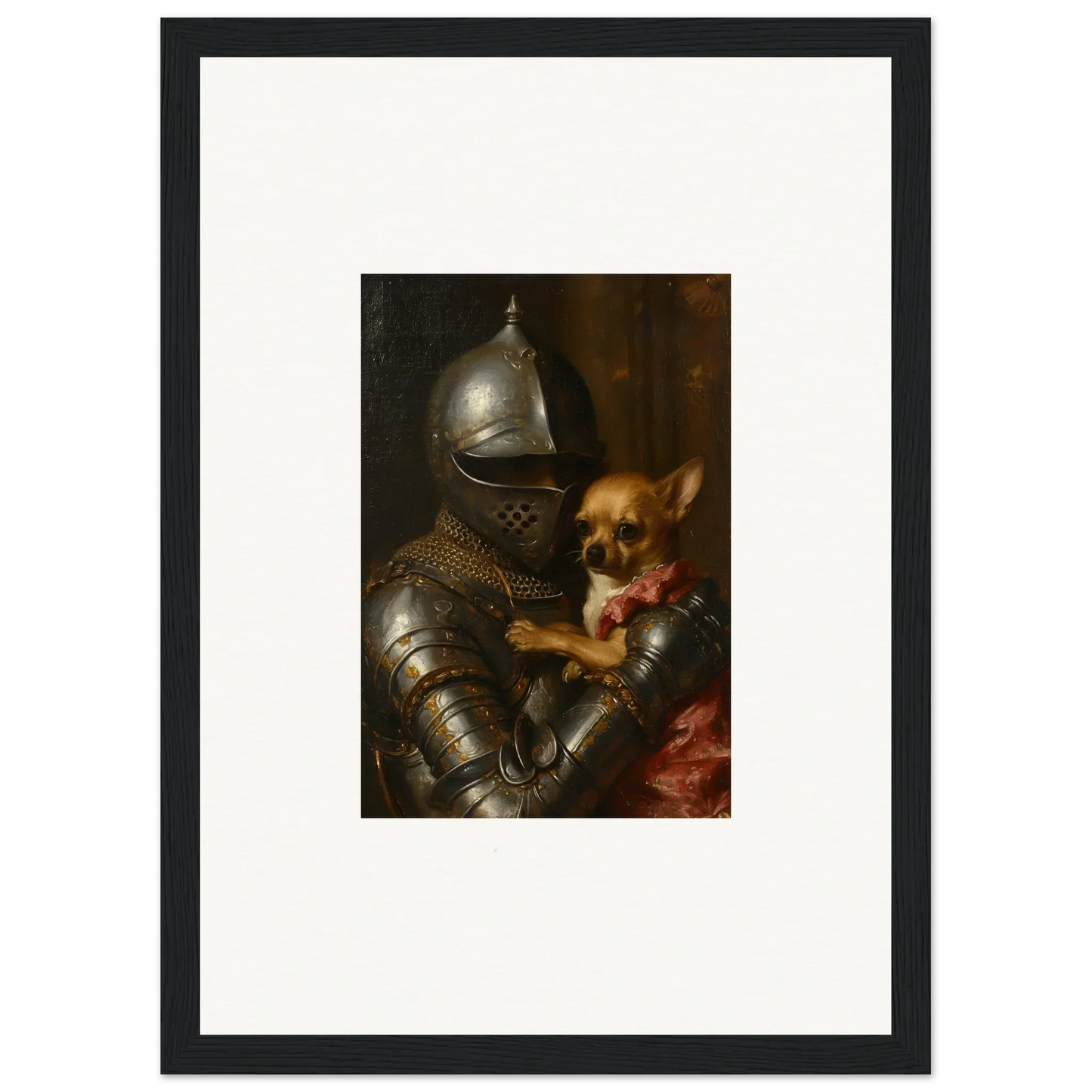 Suit of armor with a small dog, perfect for unique room decoration wall art