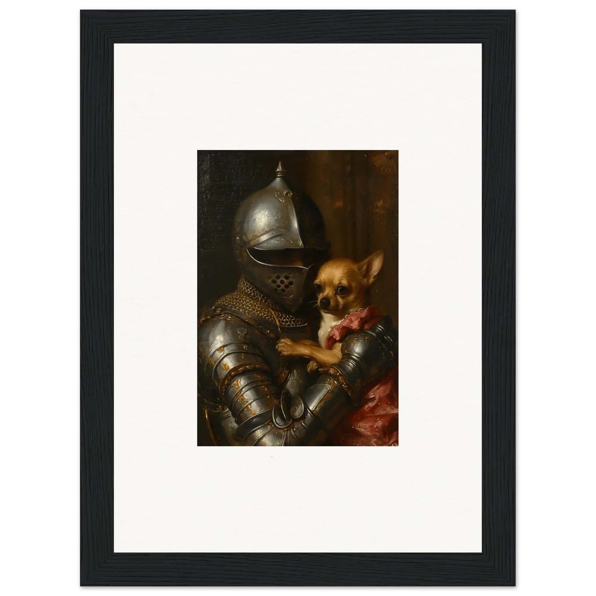 Medieval knight in armor with dog, perfect for unique room decoration wall art