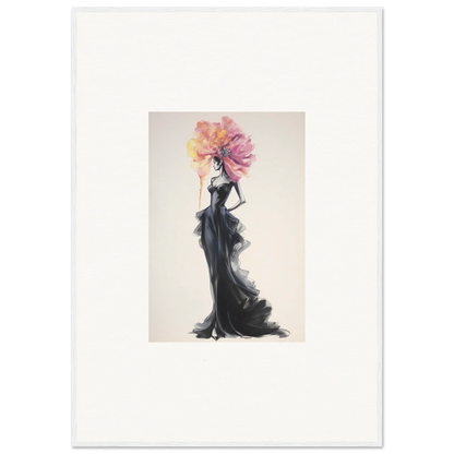 Fashion illustration of a figure in an evening gown with a floral headpiece for Sombras de Blossoms special edition art™