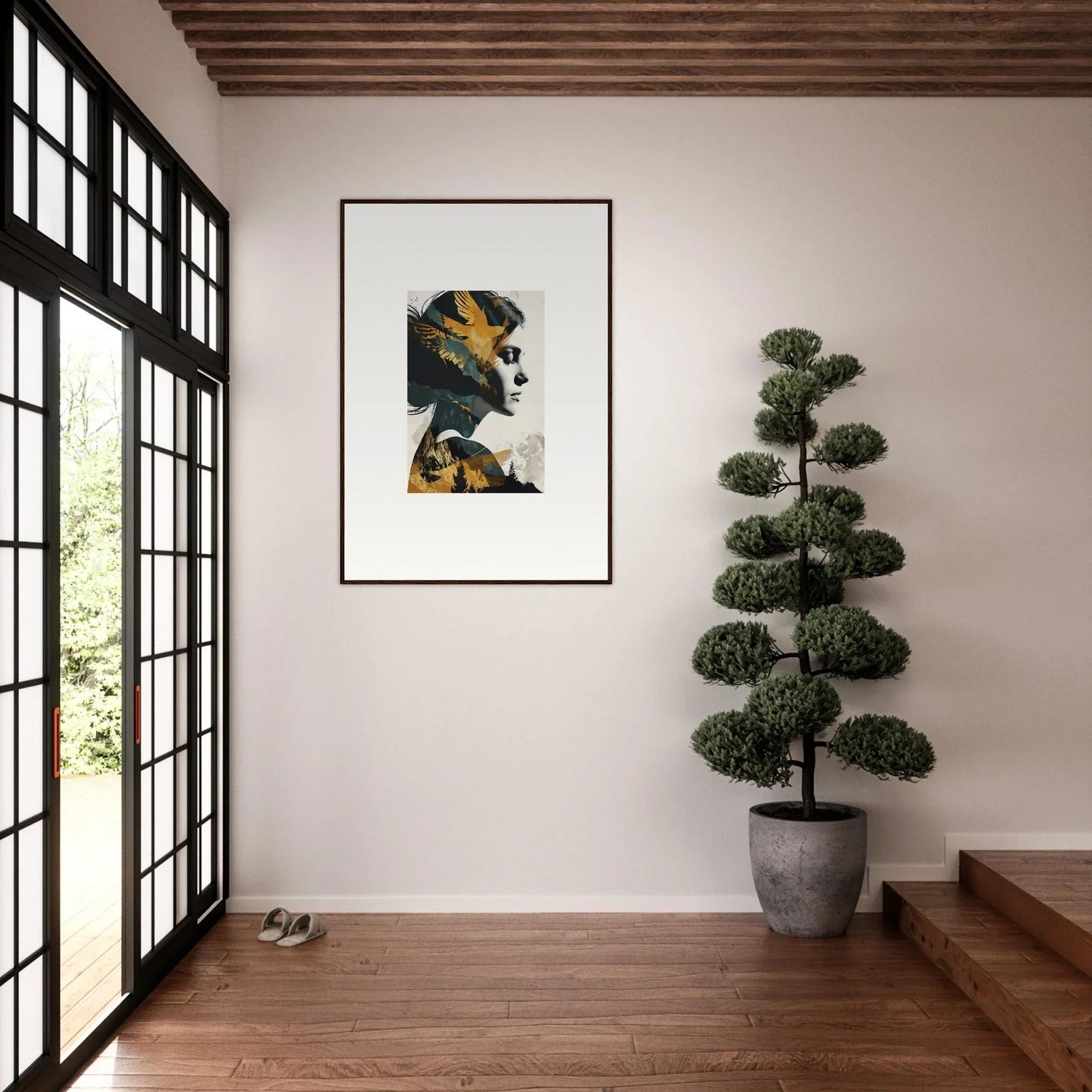 Framed Soulbird Ascension Tableau in gold and black, perfect canvas print for room decoration