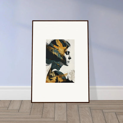 Framed Soulbird Ascension Tableau canvas print with yellow and black abstract portrait