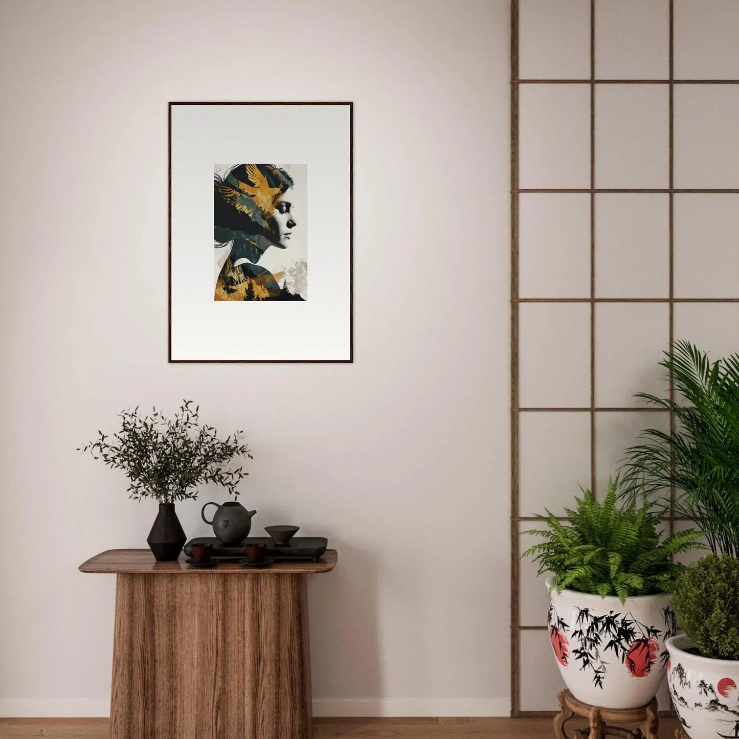 Framed abstract portrait for room decoration in muted colors, perfect ascension tableau canvas print