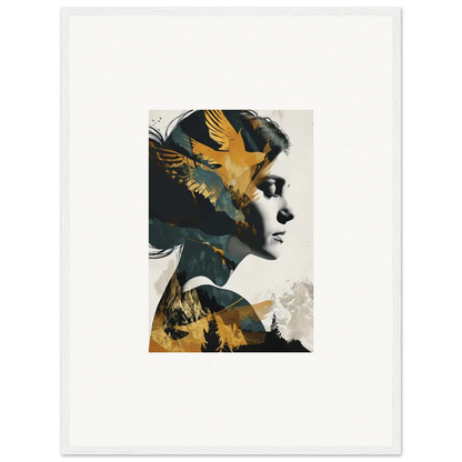 Artistic woman profile with golden birds for a unique ascension tableau canvas print