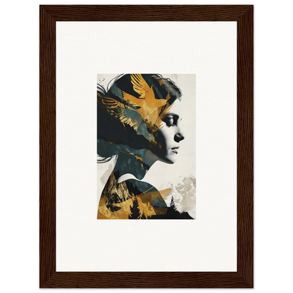 Artistic portrait of a woman with golden birds for an ascension tableau canvas print