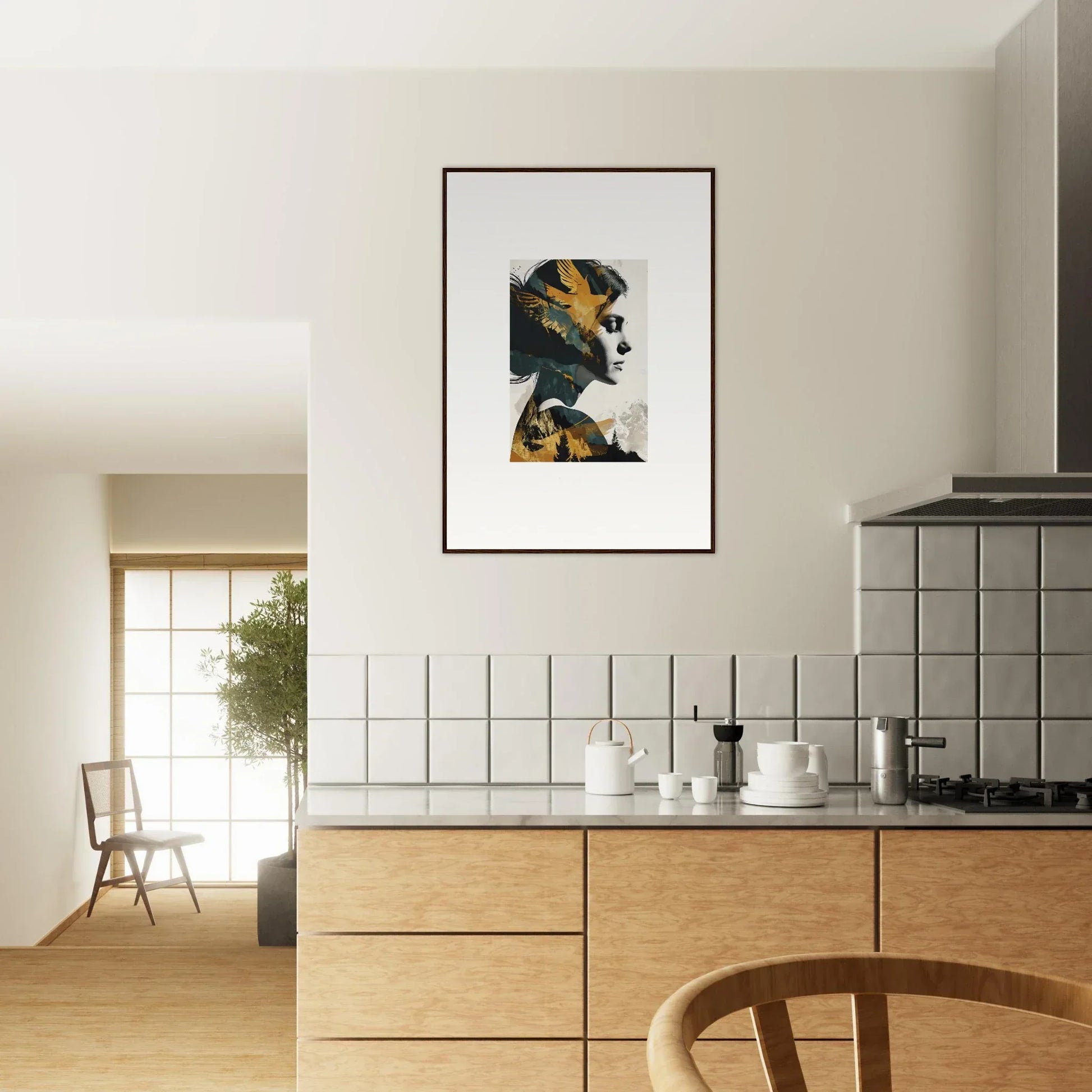 Framed canvas print of a dog’s profile for stylish room decoration and ascension tableau