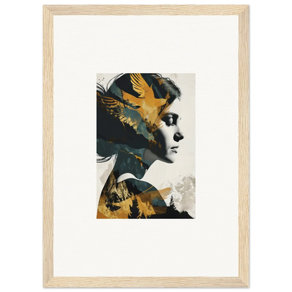 Framed Soulbird Ascension Tableau featuring a golden bird motif for chic room decoration