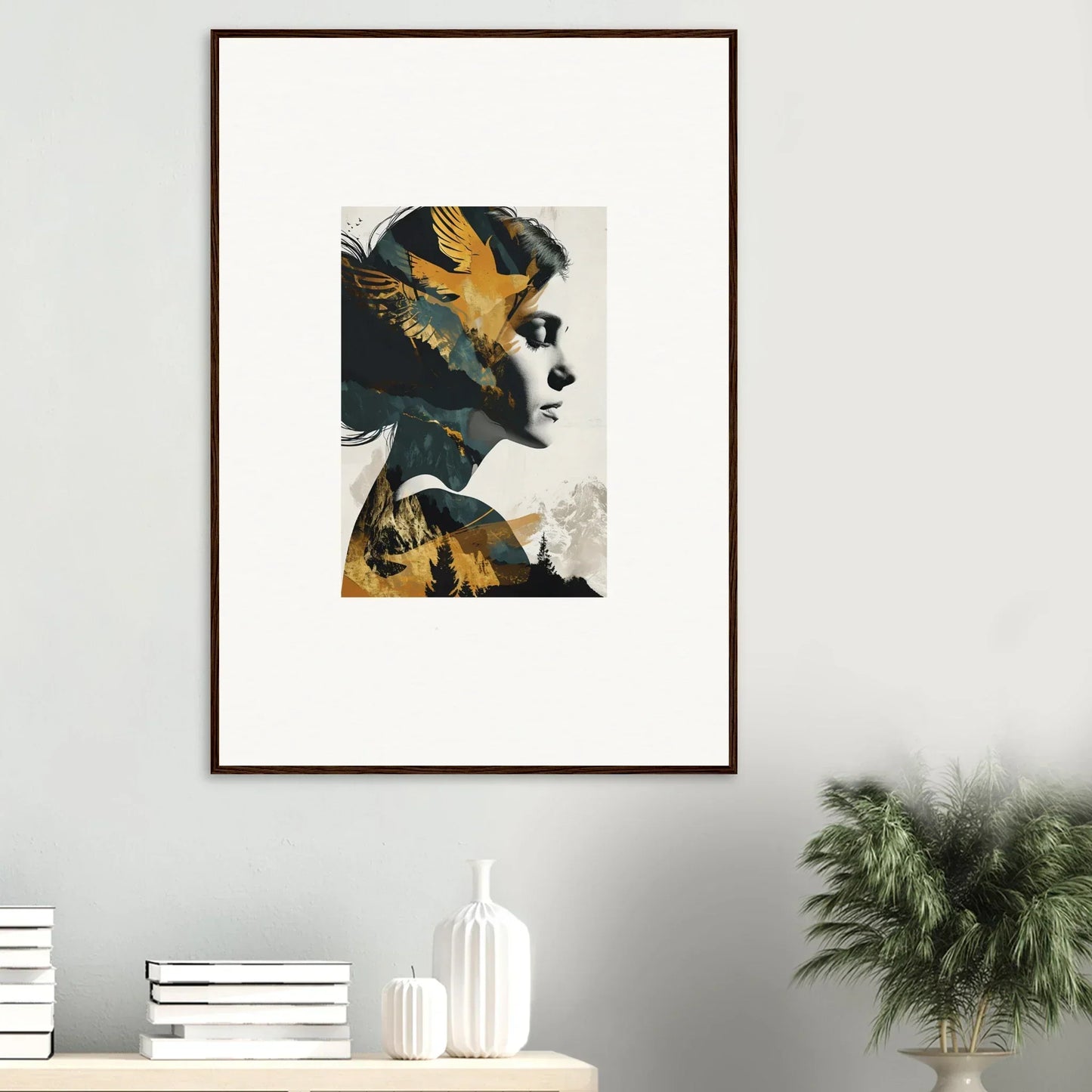 Framed canvas print of abstract yellow and black art for stylish room decoration