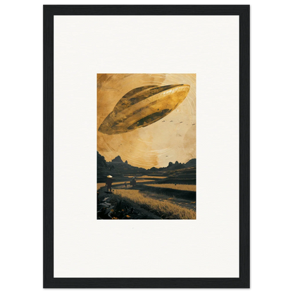 UFO hovering in a golden sky for an out-of-this-world Space Odyssey Abides canvas print