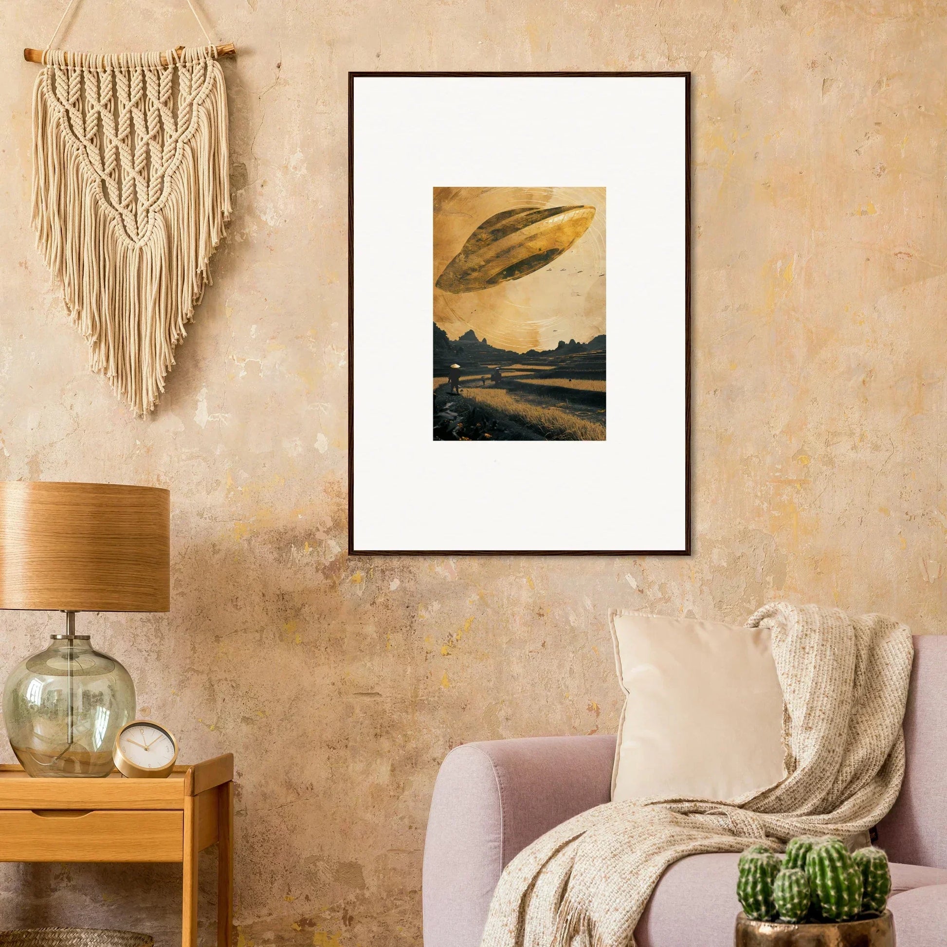 Framed canvas print of a UFO over a landscape for your Space Odyssey Abides room decoration