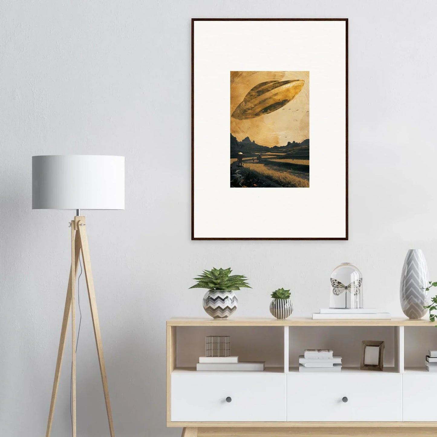 Framed canvas print of a UFO over a landscape for that Space Odyssey Abides vibe