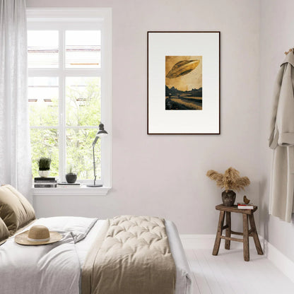 Framed canvas print of a UFO over a landscape, perfect for your Space Odyssey Abides room decoration