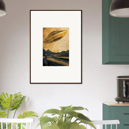 Framed canvas print of a UFO over a landscape, perfect for Space Odyssey Abides room decoration