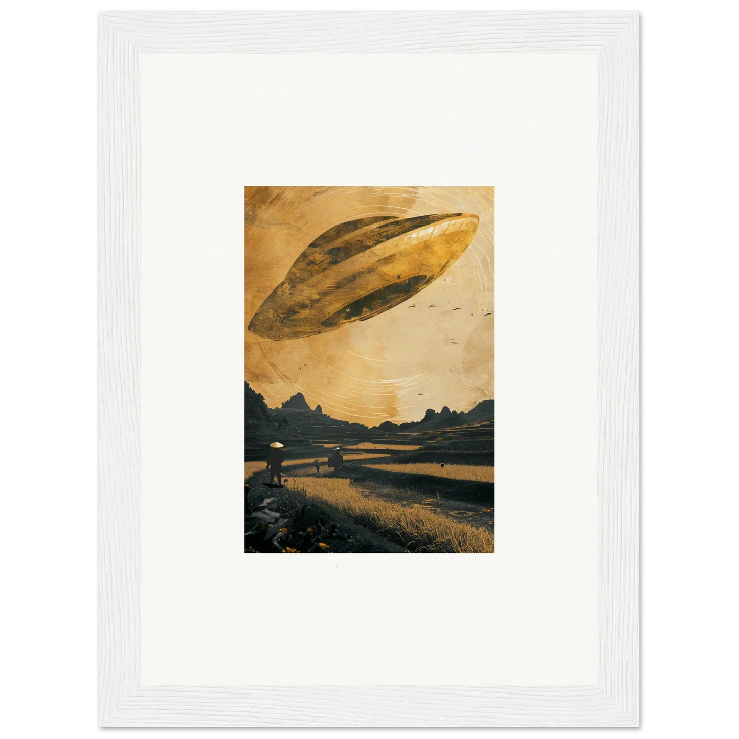 Elongated golden UFO in the sky for Space Odyssey Abides canvas print room decoration