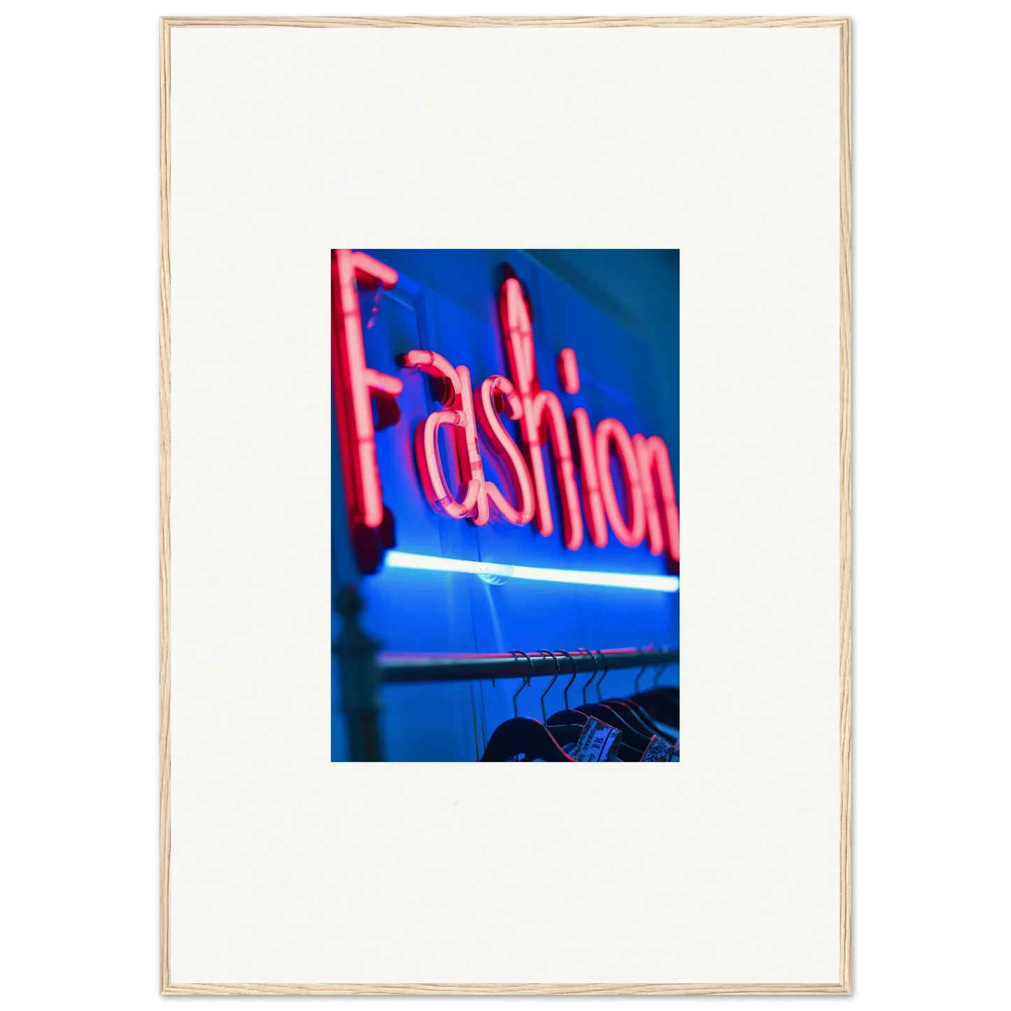 Neon pink Fashion sign above clothing rack in a stylish room decoration for chrome dreams