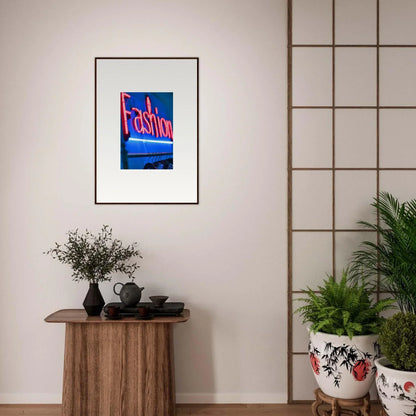 Framed canvas print of Fashion in red on blue for trendy chrome dreams room decoration