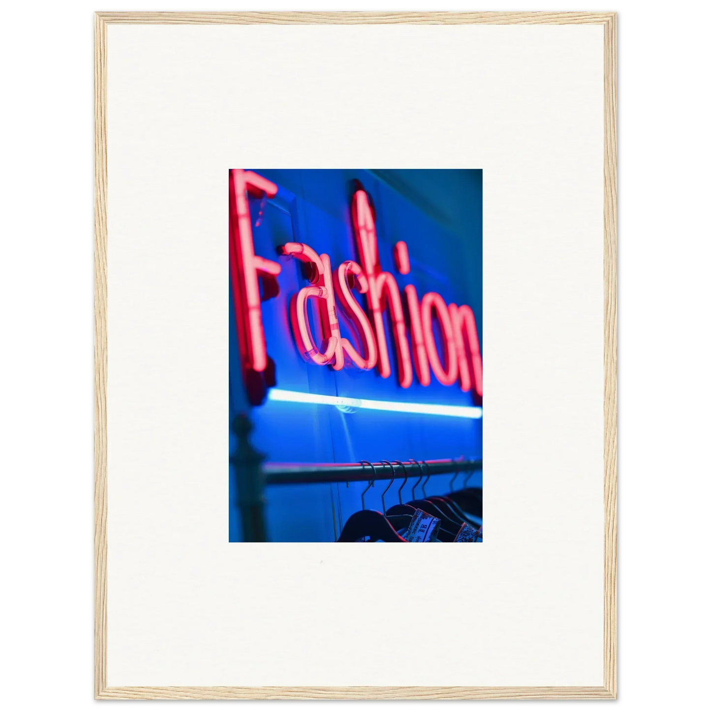 Bright pink neon Fashion sign on blue background for trendy room decoration canvas print