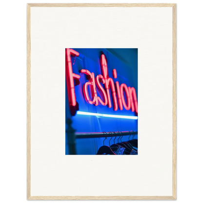 Bright pink neon Fashion sign on blue background for trendy room decoration canvas print