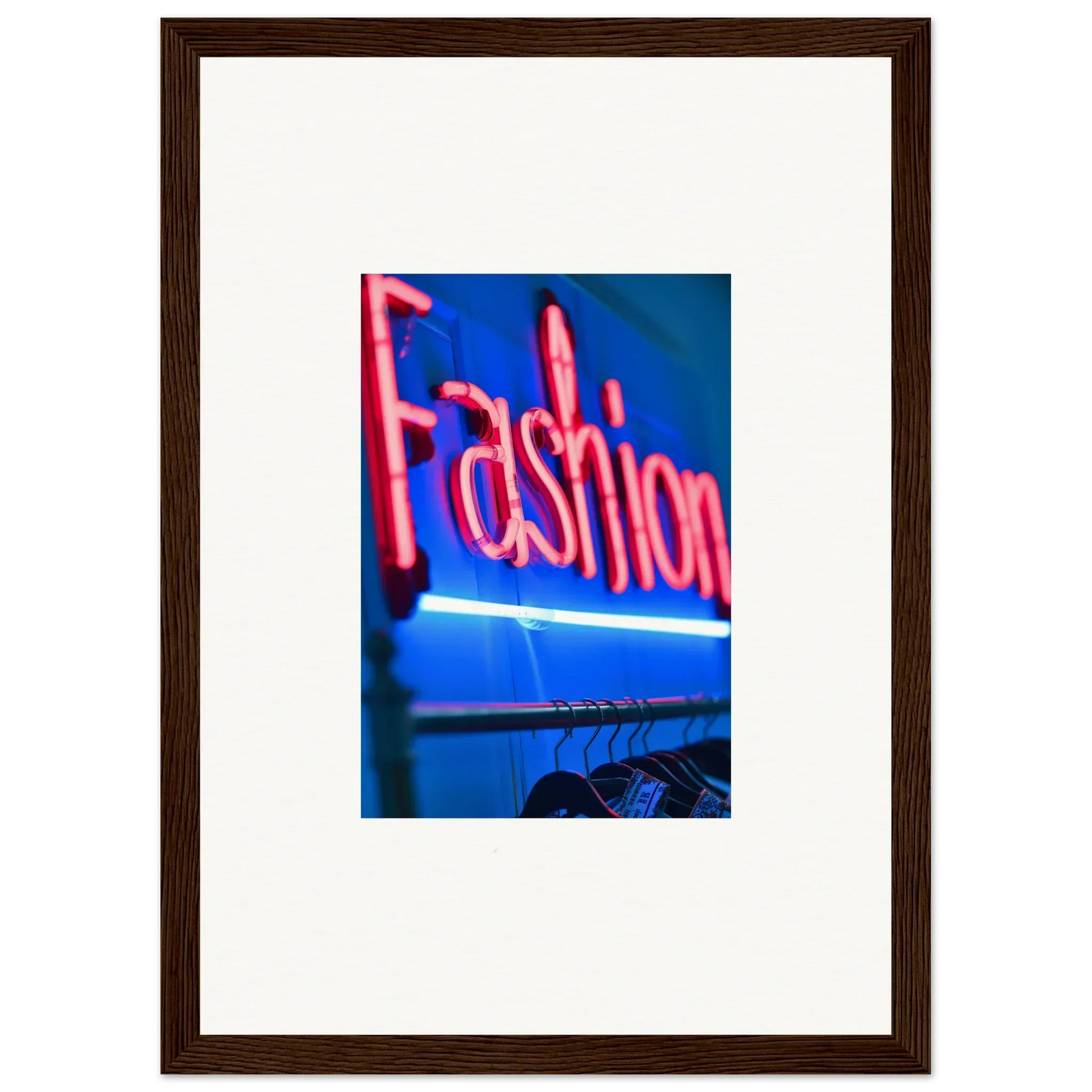 Bright pink neon Fashion sign on blue, perfect for chrome dreams room decoration