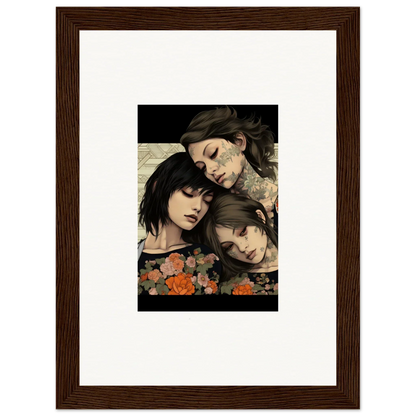 Framed artwork of three figures with flowers from Splendid Daze Flowing collection