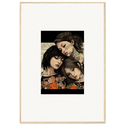 Framed artwork of three people with flowers, perfect for Splendid Daze Flowing vibes