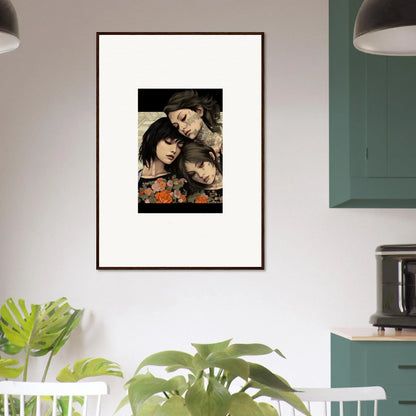 Framed artwork of three women’s faces with flowers, perfect for Splendid Daze Flowing