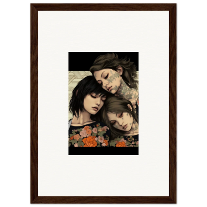 Framed artwork of three people with flowers from Splendid Daze Flowing collection