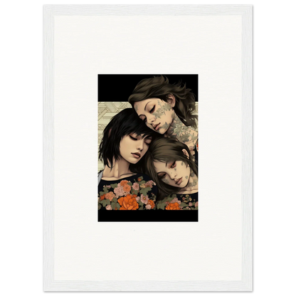 Framed artwork of three women with floral elements for Splendid Daze Flowing