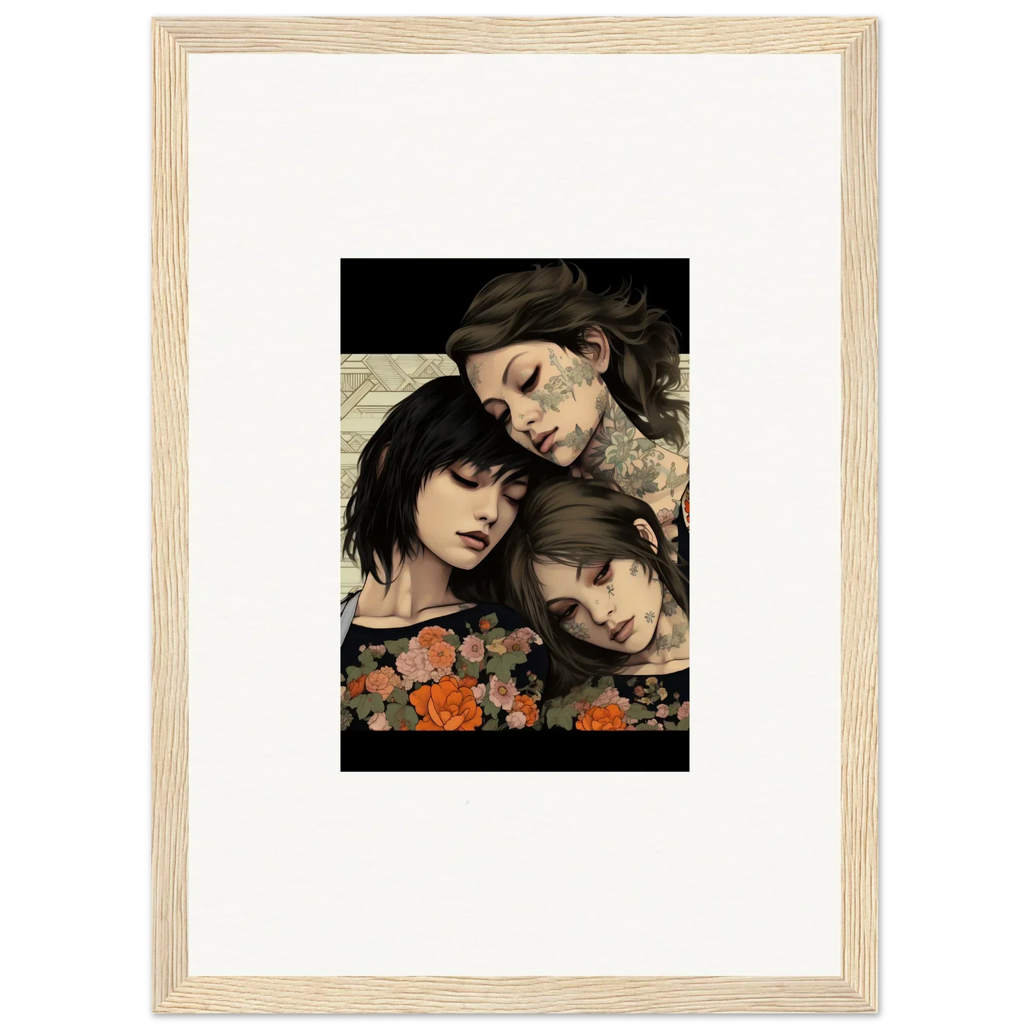 Framed artwork of three people with flowers, perfect for Splendid Daze Flowing vibes