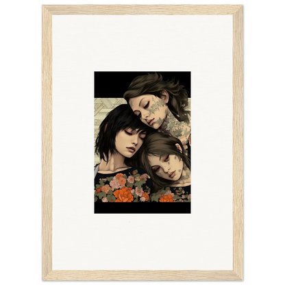 Framed artwork of three people with flowers, perfect for Splendid Daze Flowing vibes