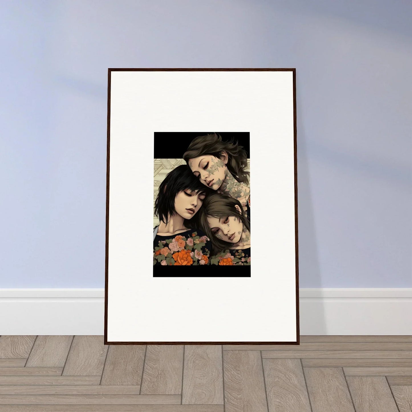 Framed portrait of three people with floral elements from Splendid Daze Flowing