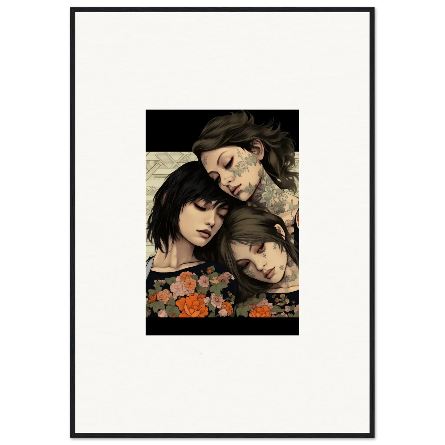 Framed artwork of three people with flowers, perfect for a Splendid Daze Flowing vibe