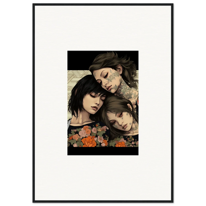 Framed artwork of three people with flowers, perfect for a Splendid Daze Flowing vibe