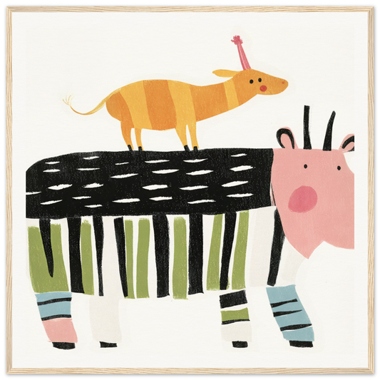 Whimsical illustration of a striped cow and yellow animal for Special Edition Art™