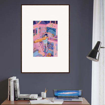 Colorful canvas print of a whimsical bedroom for fun wall art and room decoration